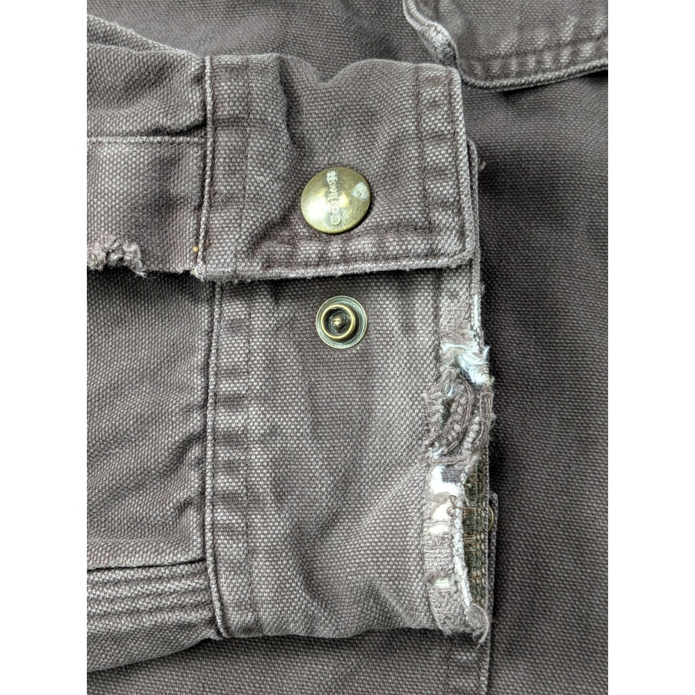 Carhartt Mens XL Tall Brown Canvas Shirt Jacket Plaid Lined Distressed Workwear - Picture 8 of 16